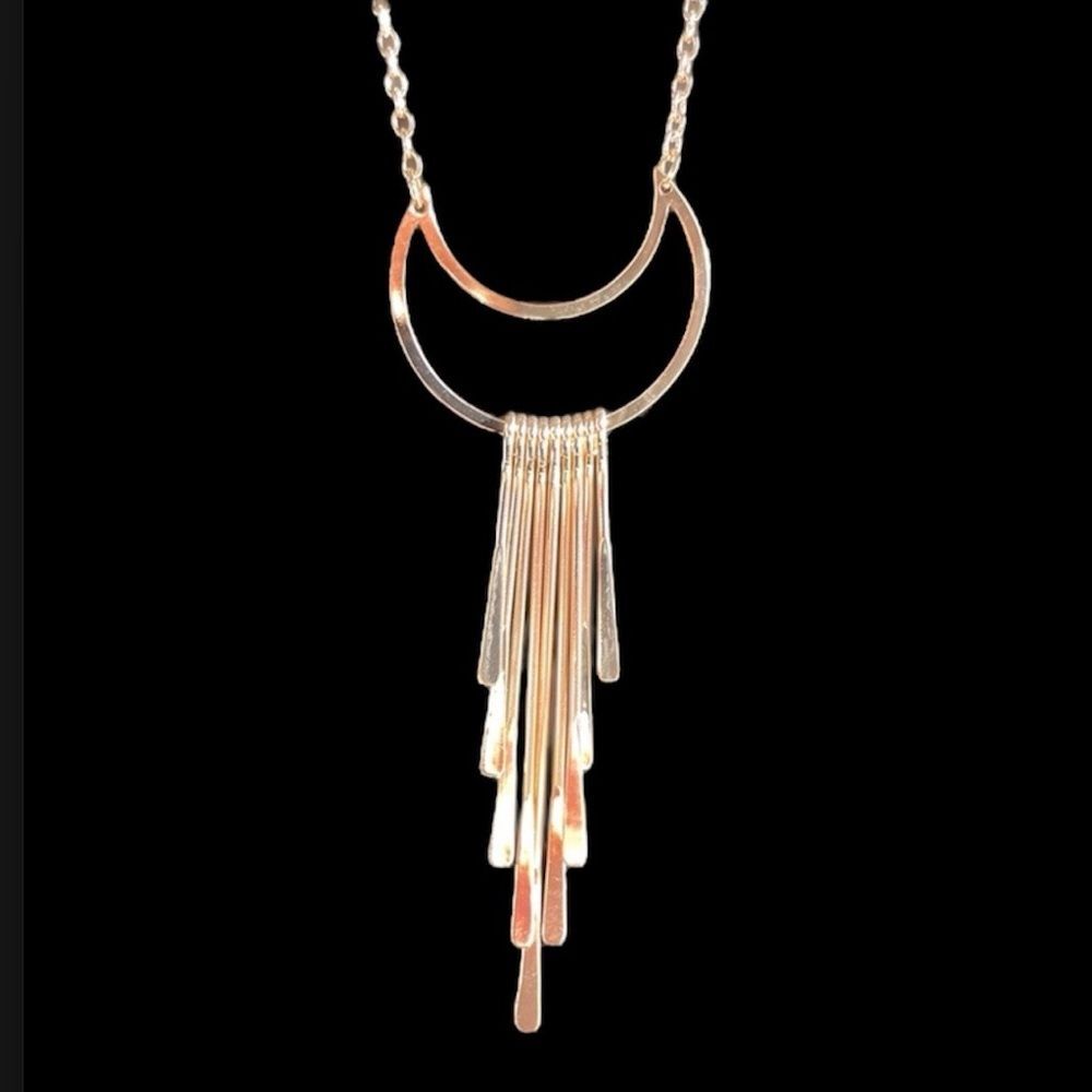 Elegant Gold Moon Necklace with Fringe Detailing gift vintage witchy boho new